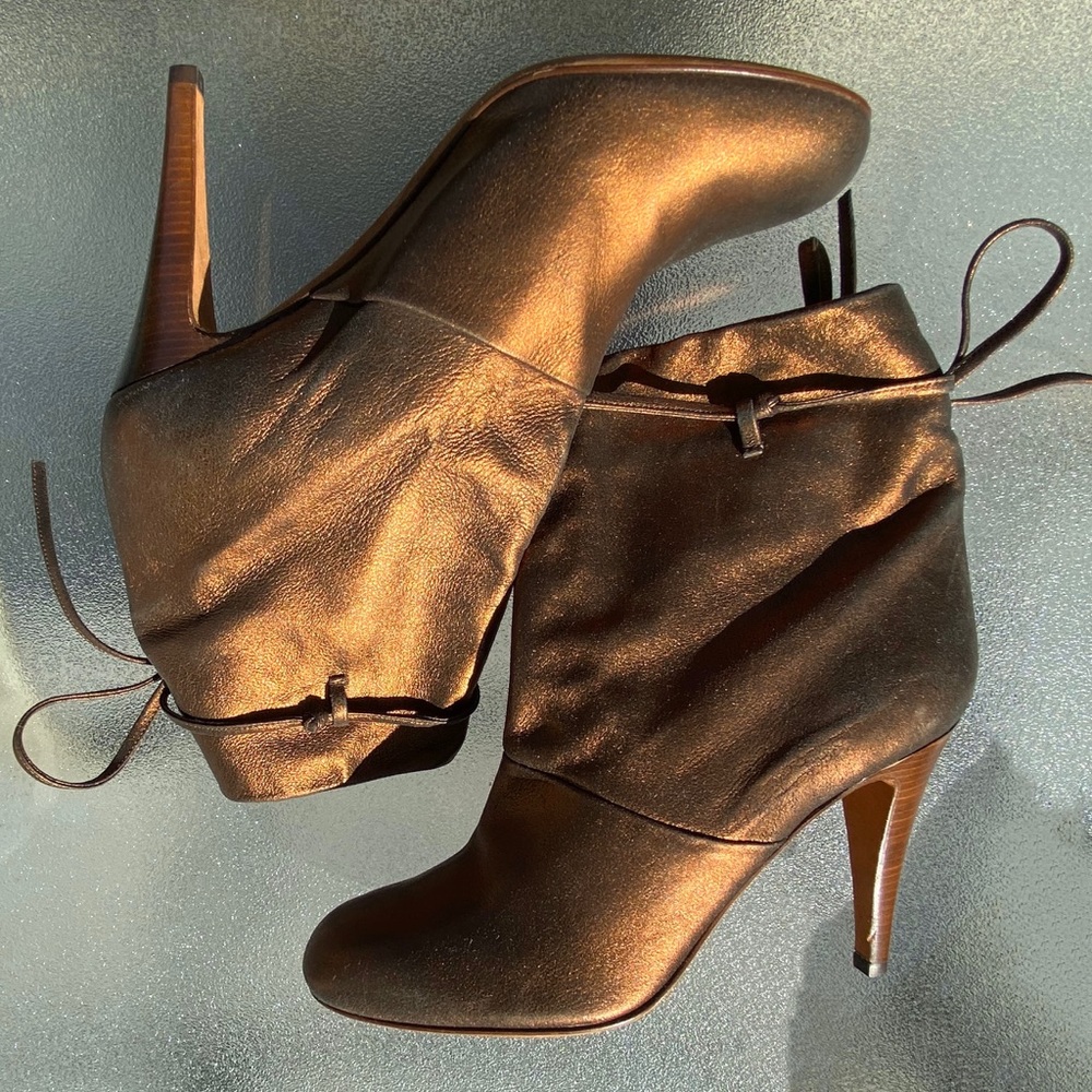 DKNY Italy Bronze Metallic Booties Leather Heels